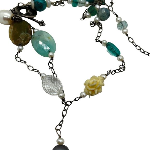 Shube Dakota West Sterling Multi Gemstone Native Necklace Station 925 Retro VTG - Picture 5 of 16